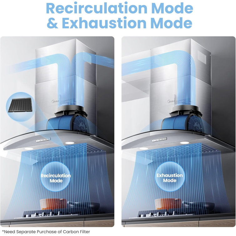 Midea 30" Stainless Steel Convertible Curved Glass Range Hood