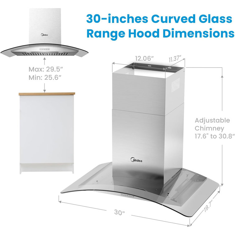 Midea 30" Stainless Steel Convertible Curved Glass Range Hood
