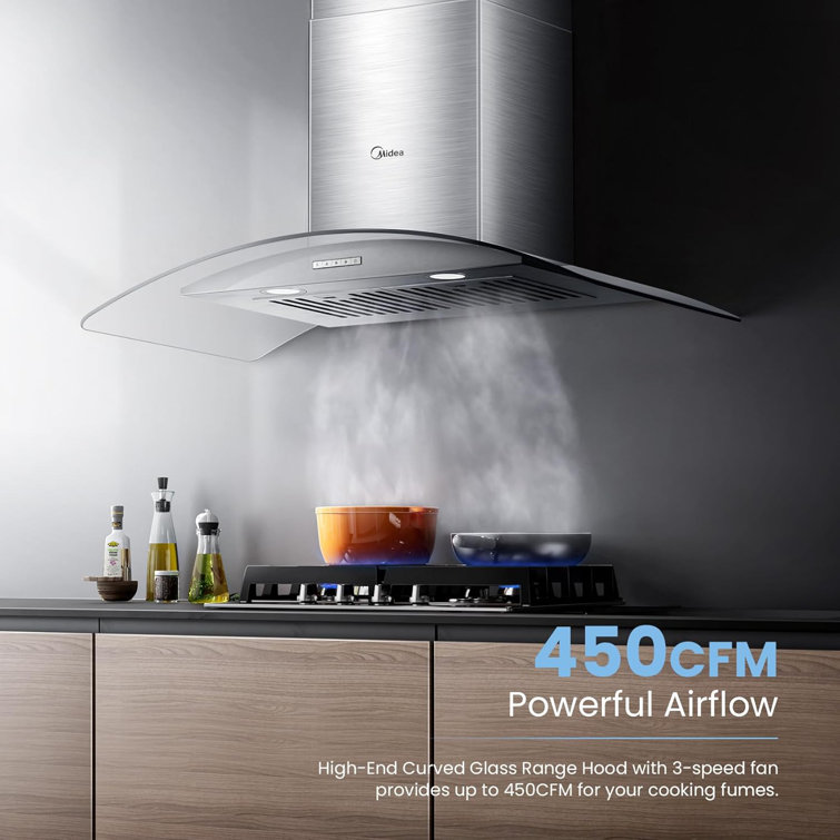 Midea 30" Stainless Steel Convertible Curved Glass Range Hood