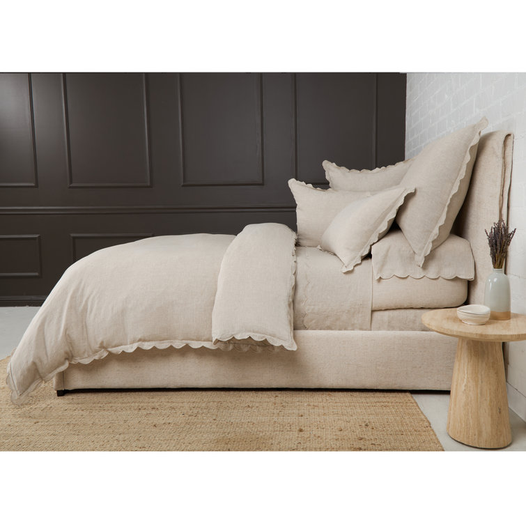 Flax Linen Embroidered Standard Sham with Scalloped Edges