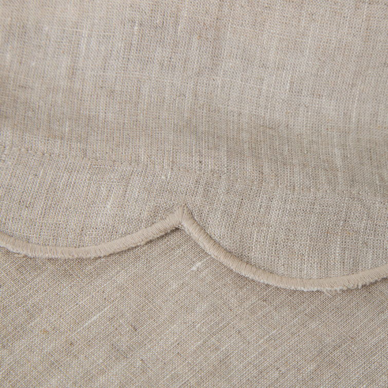 Flax Linen Embroidered Standard Sham with Scalloped Edges