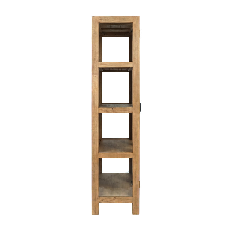 Natural Reclaimed Pine Wood Curio Cabinet with Glass Doors