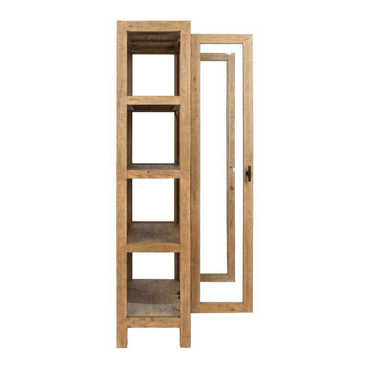 Natural Reclaimed Pine Wood Curio Cabinet with Glass Doors