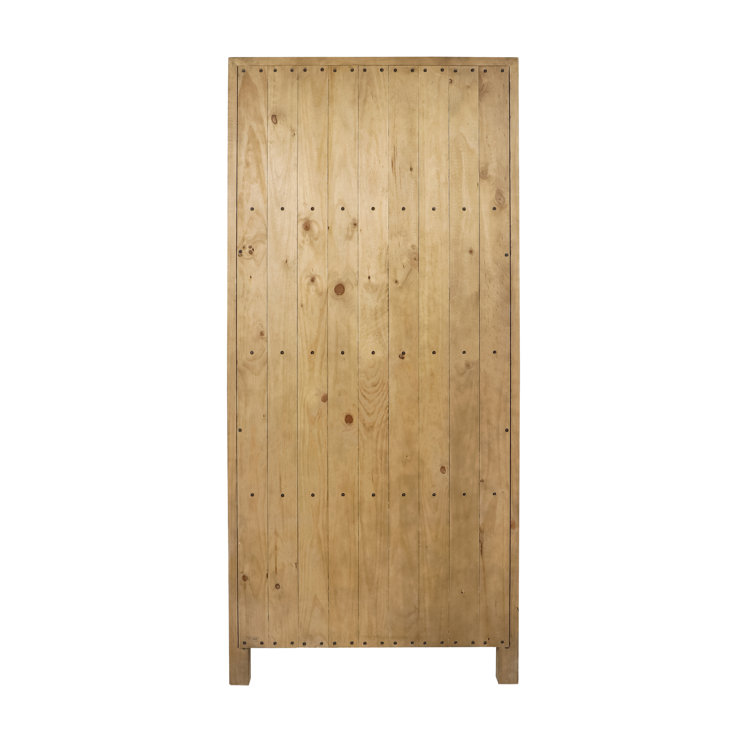 Natural Reclaimed Pine Wood Curio Cabinet with Glass Doors