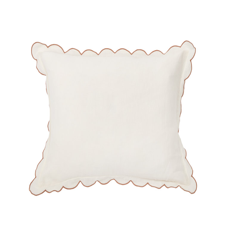 Euro Cream and Terracotta Linen Sham with Scalloped Edges