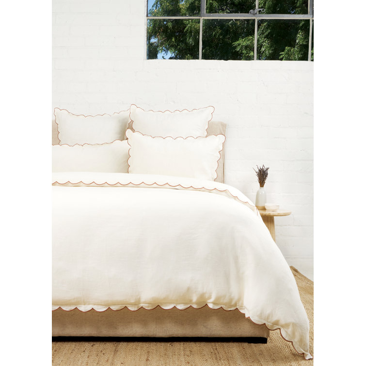 Euro Cream and Terracotta Linen Sham with Scalloped Edges