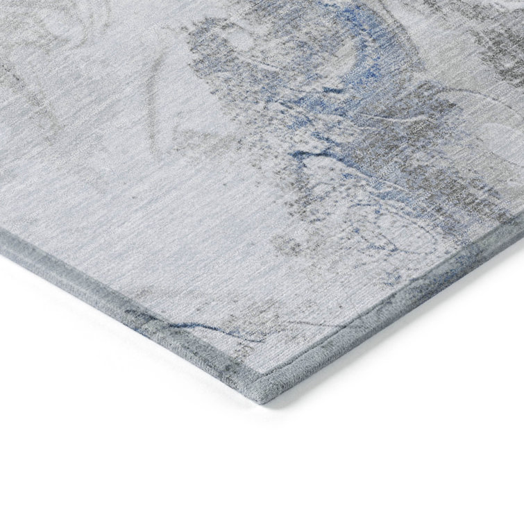 Blue Abstract Washable Synthetic Area Rug 2'6" x 3'10"