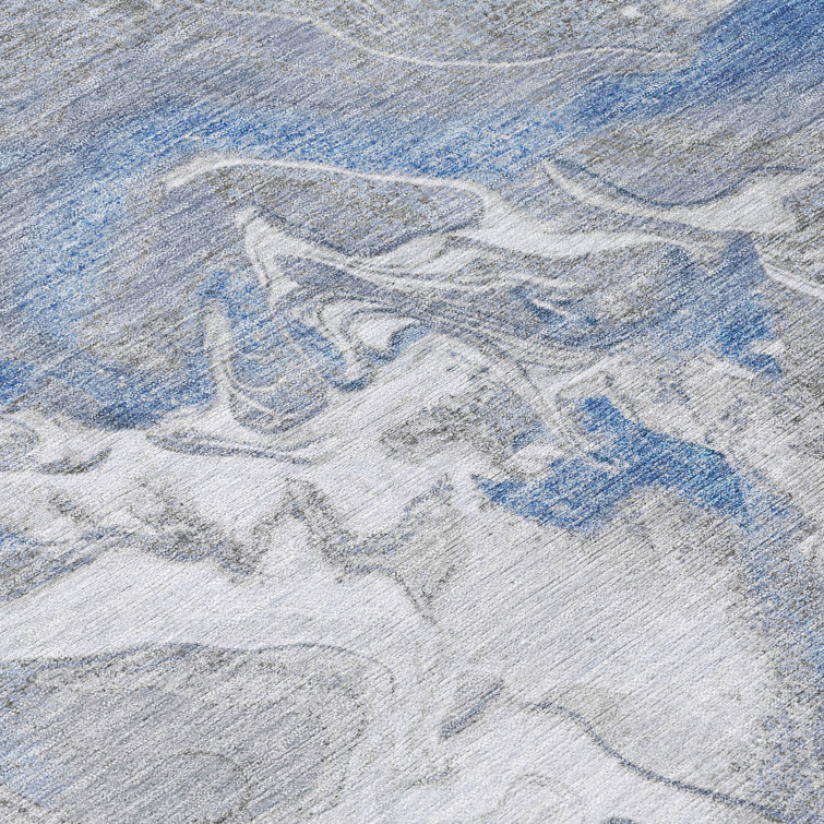 Blue Abstract Washable Synthetic Area Rug 2'6" x 3'10"