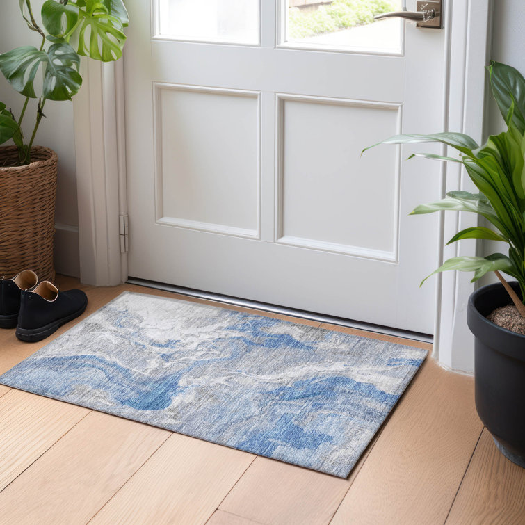 Blue Abstract Washable Synthetic Area Rug 2'6" x 3'10"