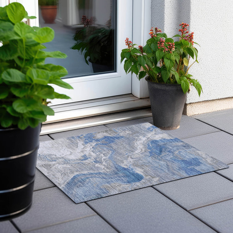 Blue Abstract Washable Synthetic Area Rug 2'6" x 3'10"