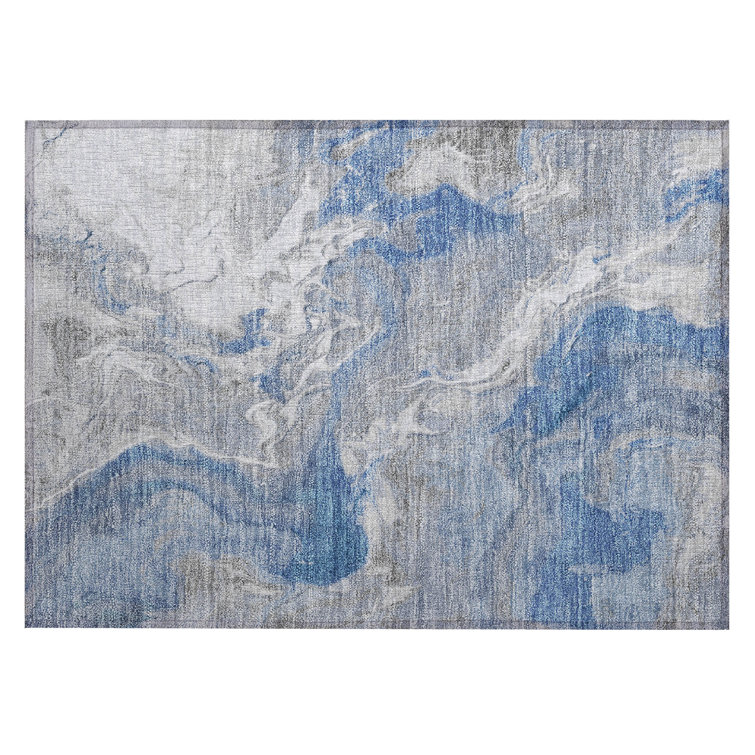 Blue Abstract Washable Synthetic Area Rug 2'6" x 3'10"