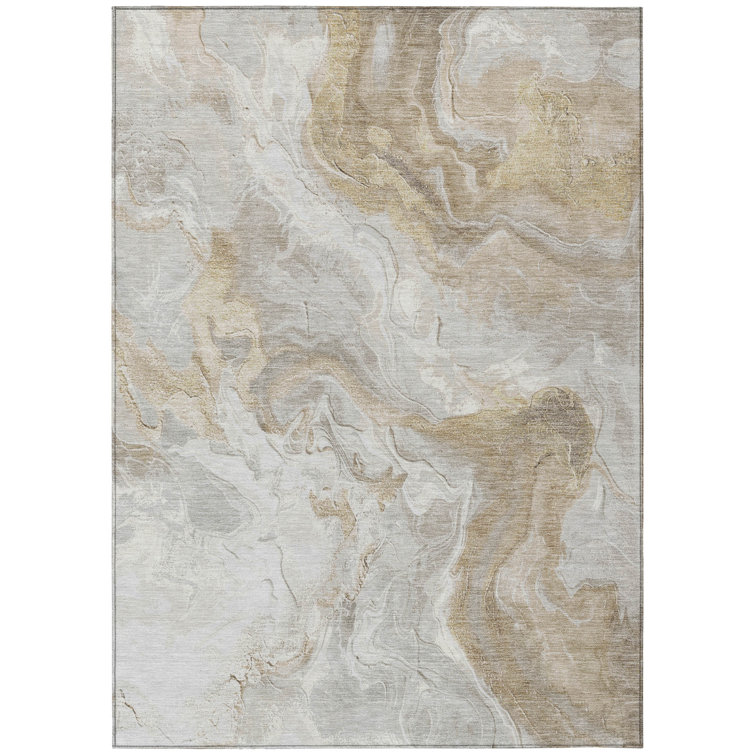 Ivory Abstract Flat Woven Synthetic Washable Rug 3' x 5'