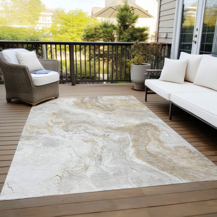 Ivory Abstract Flat Woven Synthetic Washable Rug 3' x 5'