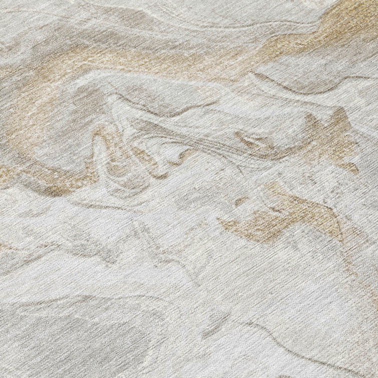 Ivory Abstract Flat Woven Synthetic Washable Rug 3' x 5'