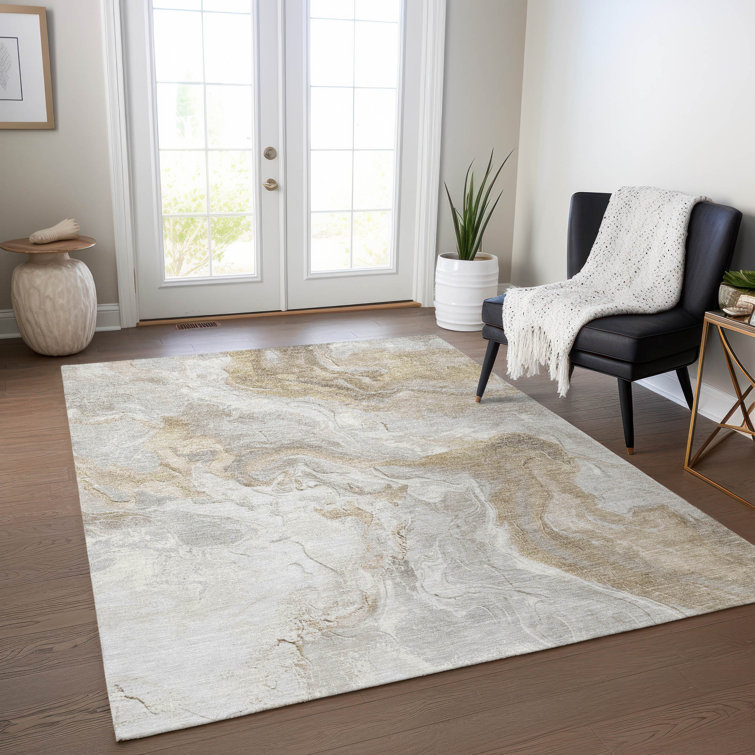 Ivory Abstract Flat Woven Synthetic Washable Rug 3' x 5'