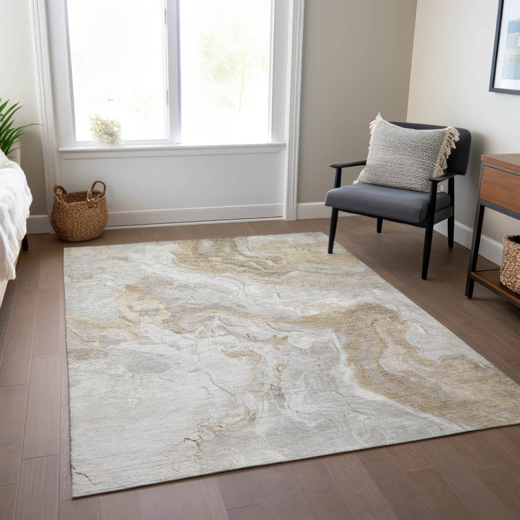Ivory Abstract Flat Woven Synthetic Washable Rug 3' x 5'