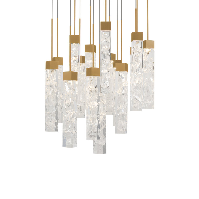 Minx Aged Brass Mini 5-Light LED Cylinder Pendant with Crystal Accents