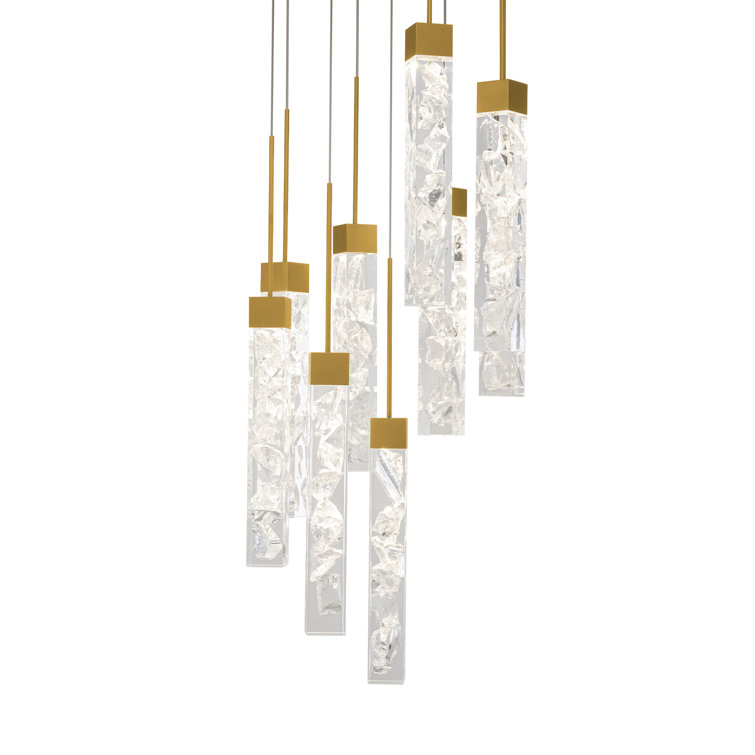 Minx Aged Brass Mini 5-Light LED Cylinder Pendant with Crystal Accents