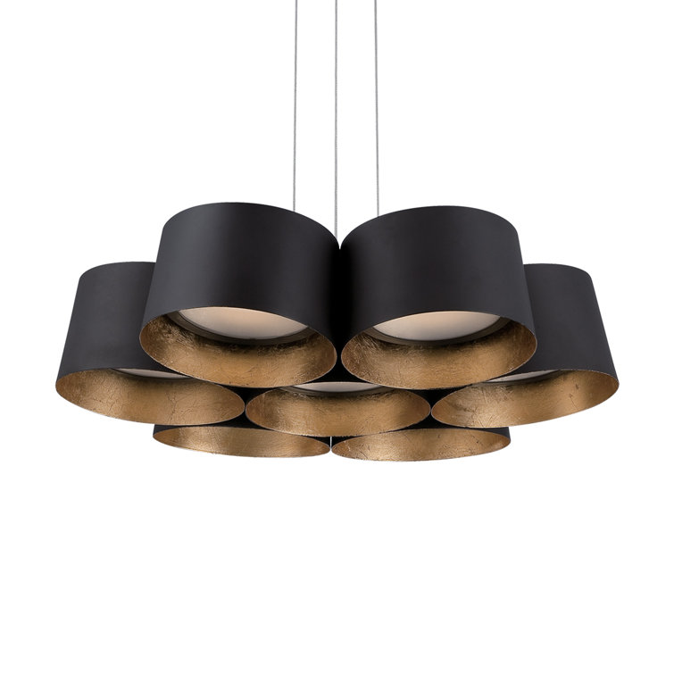 Marimba Gold Leaf 7-Light LED Cluster Pendant with Opal Glass Diffuser