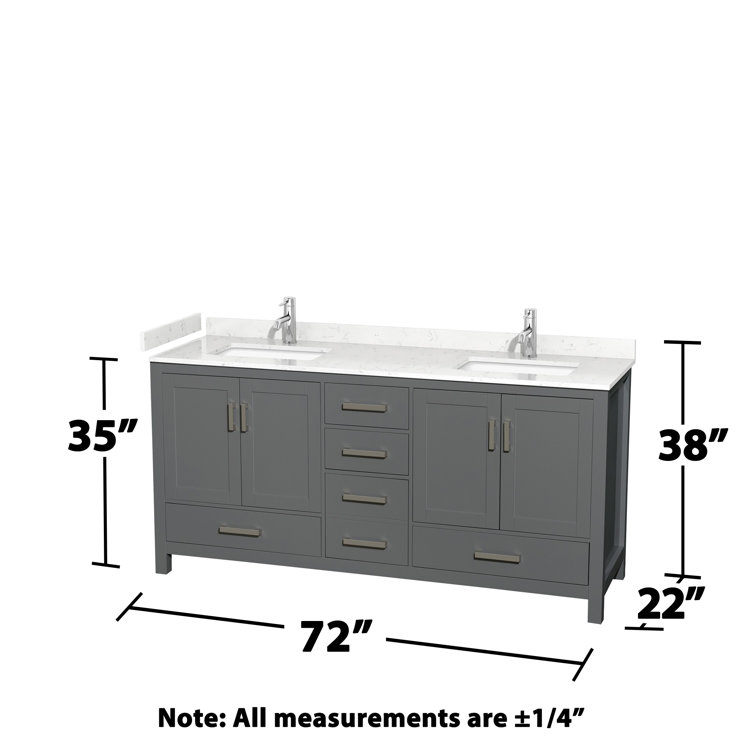 Sheffield 72" Dark Gray Double Bathroom Vanity with Marble Top