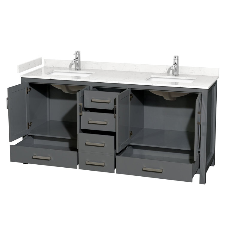 Sheffield 72" Dark Gray Double Bathroom Vanity with Marble Top