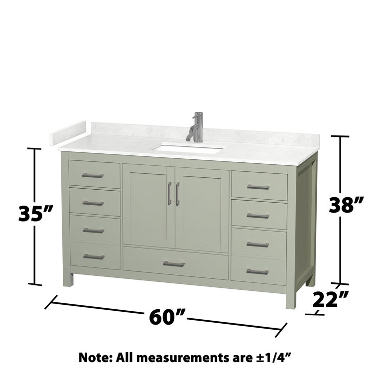 Sheffield 60" Light Green Single Bathroom Vanity with Carrara Marble Top