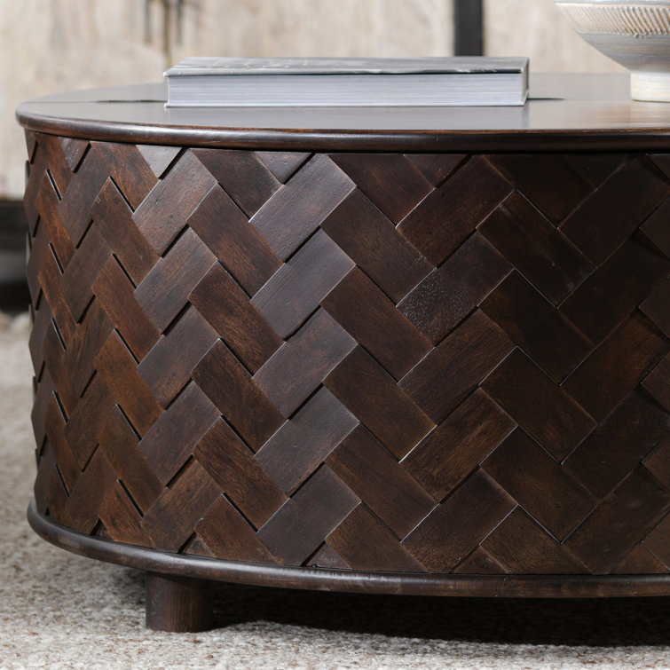 Shira 40" Round Kona Brown Mango Wood Coffee Table with Storage