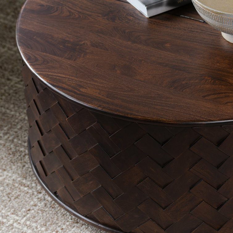 Shira 40" Round Kona Brown Mango Wood Coffee Table with Storage