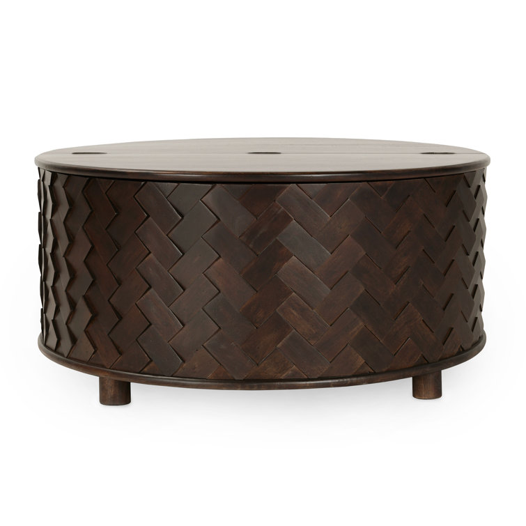 Shira 40" Round Kona Brown Mango Wood Coffee Table with Storage