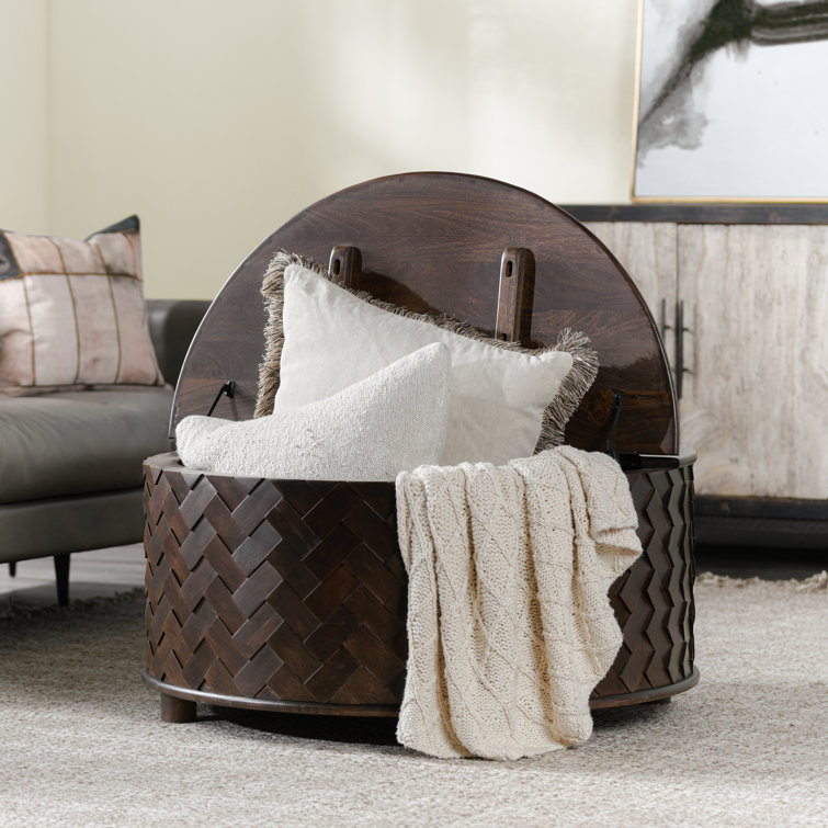 Shira 40" Round Kona Brown Mango Wood Coffee Table with Storage