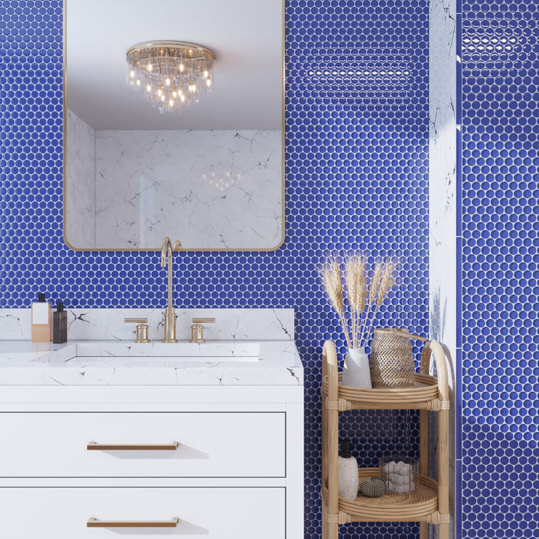 Cobalt Blue 12" x 12" Penny Round Glass Mosaic Tile