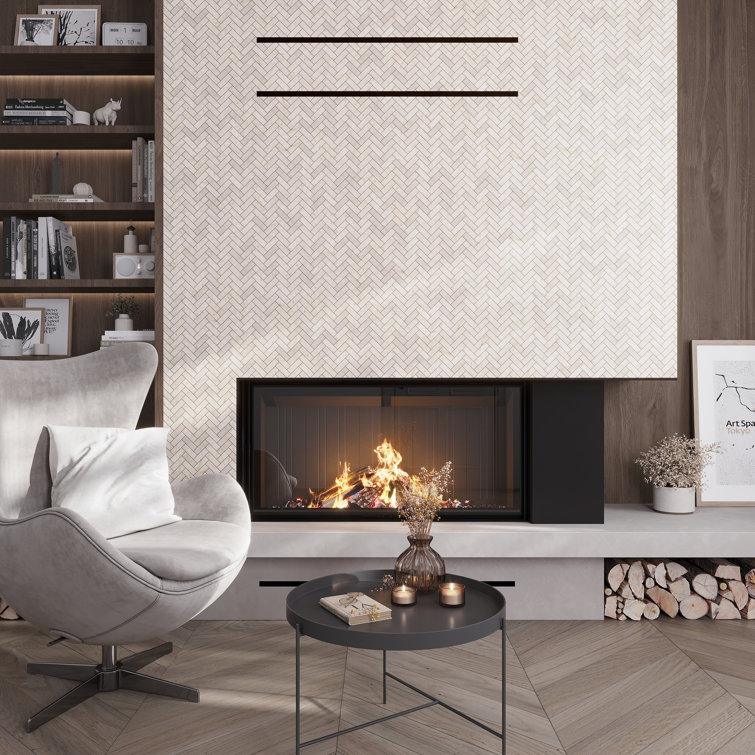 Naples Beige Polished Marble Herringbone Mosaic Tile