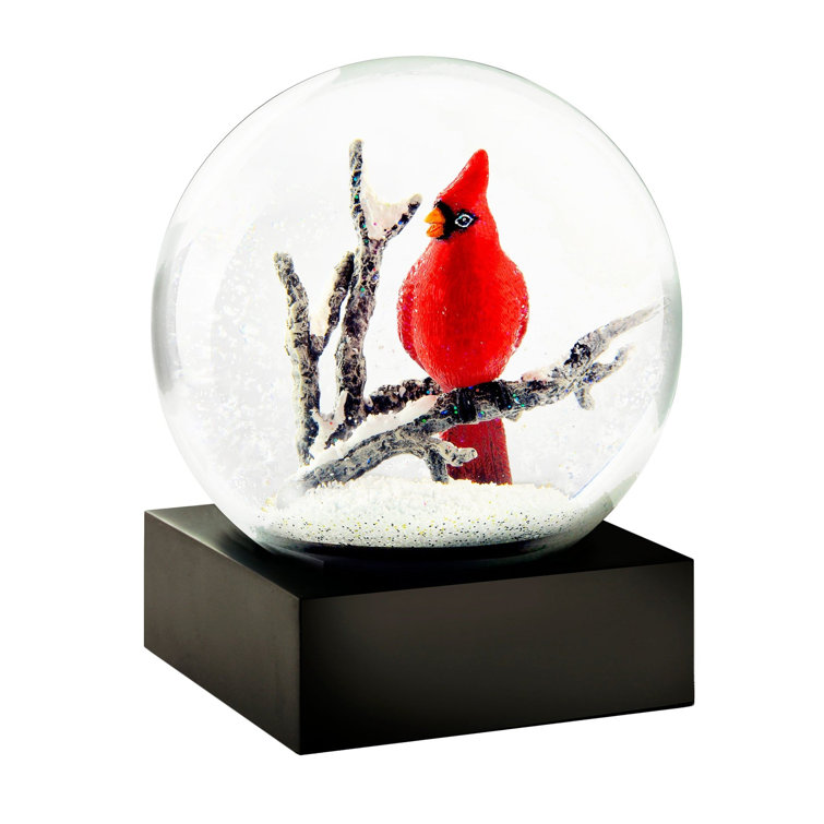Cardinal Red Glass Snow Globe with Black Base