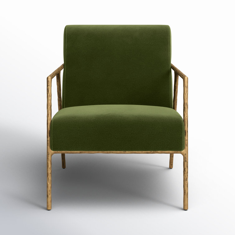 Olive Green Velvet Armchair with Hammered Brass Frame
