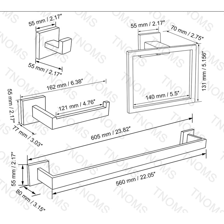 Chrome Stainless Steel Wall-Mounted Bathroom Towel Rack Set