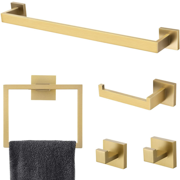 Gold 5-Piece Modern Square Bathroom Hardware Set