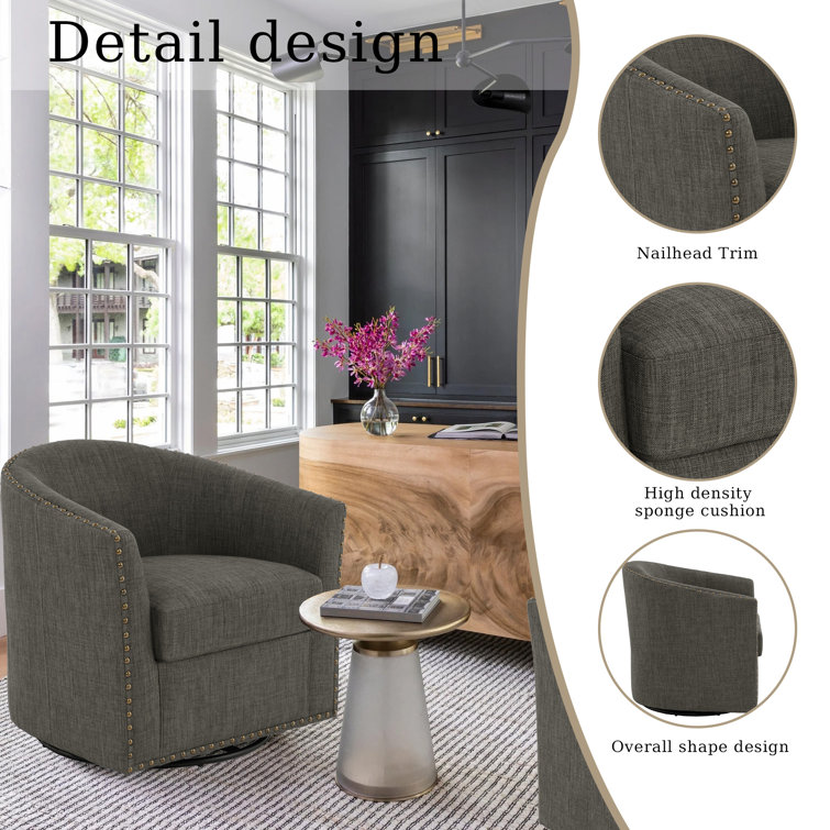 Gray Polyester Blend Swivel Barrel Chair Set with Nailhead Trim