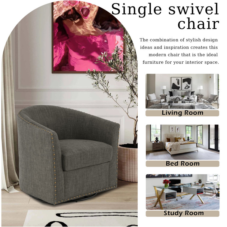 Gray Polyester Blend Swivel Barrel Chair Set with Nailhead Trim