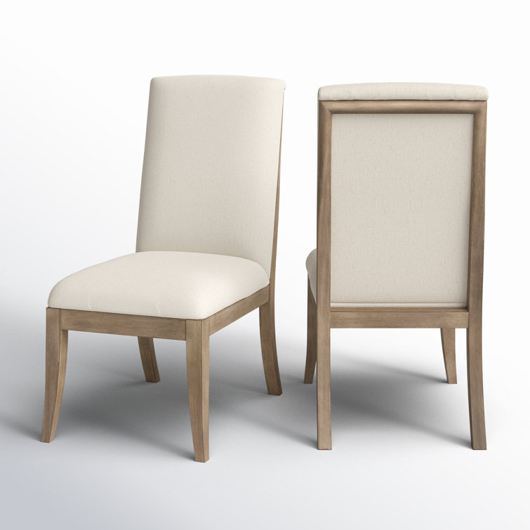 Ivory Upholstered Parsons Side Chair with Natural Wood Legs