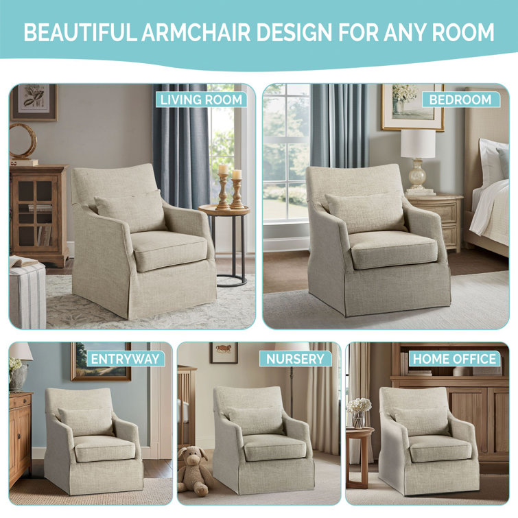 Bedford Farmhouse Light Blue Swivel Accent Chair with Lumbar Support