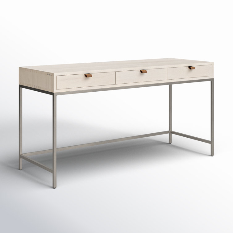 Dove Poplar Contemporary White Home Office Desk with 3 Drawers