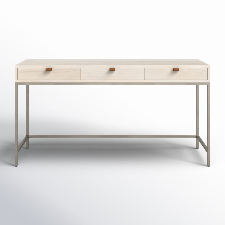 Dove Poplar Contemporary White Home Office Desk with 3 Drawers