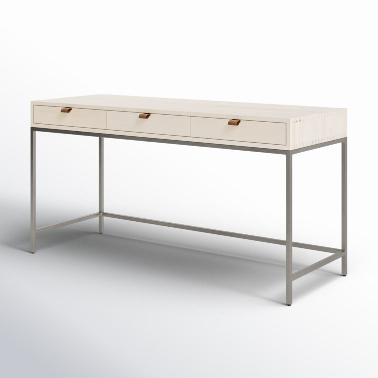 Dove Poplar Contemporary White Home Office Desk with 3 Drawers