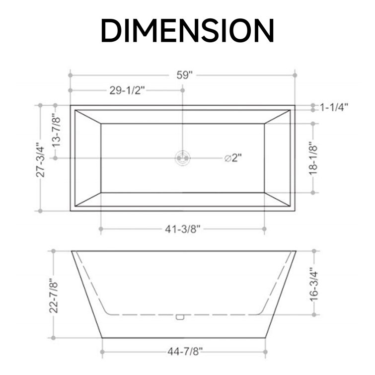 KDK Home 59" Black Acrylic Freestanding Bathtub