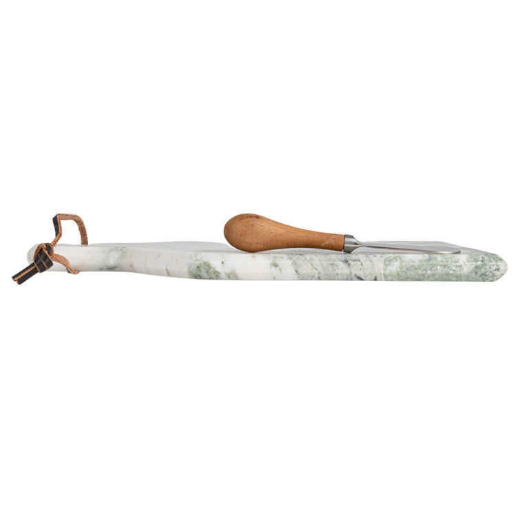 12" Green Marble and Mango Wood Cutting Board with Knife