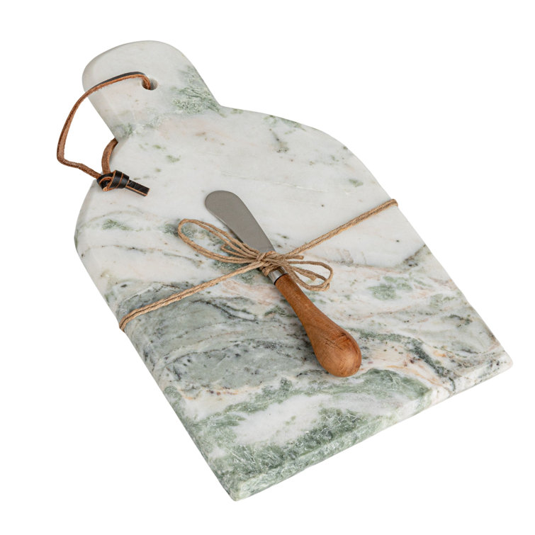 12" Green Marble and Mango Wood Cutting Board with Knife