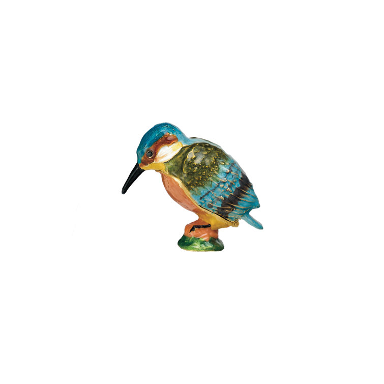 Multicolor Gold Enameled Metal Kingfisher Shaped Trinket Box