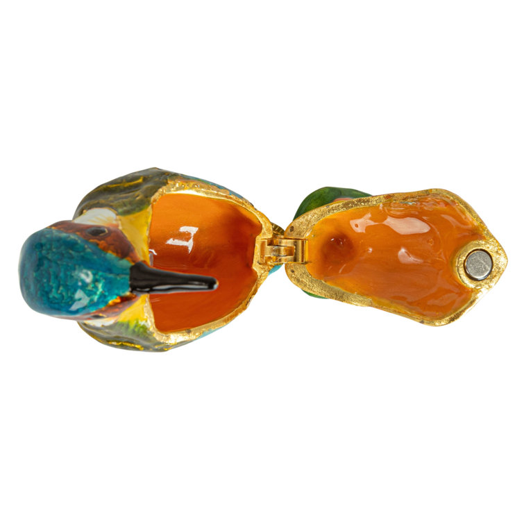 Multicolor Gold Enameled Metal Kingfisher Shaped Trinket Box