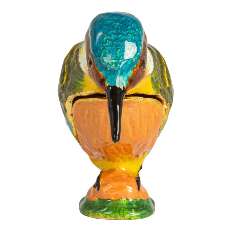 Multicolor Gold Enameled Metal Kingfisher Shaped Trinket Box