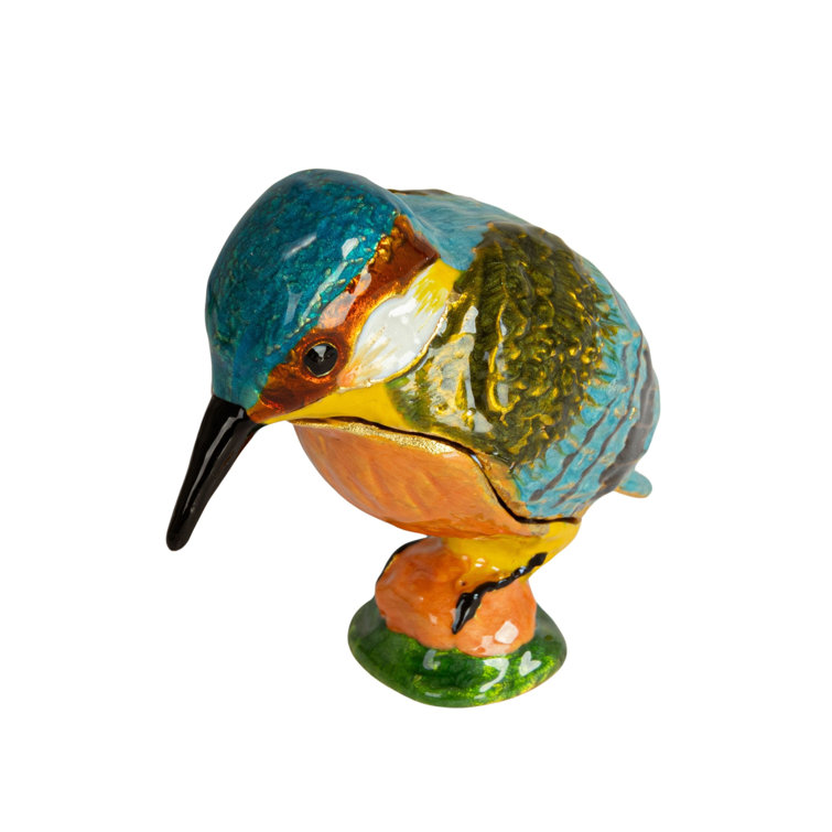 Multicolor Gold Enameled Metal Kingfisher Shaped Trinket Box